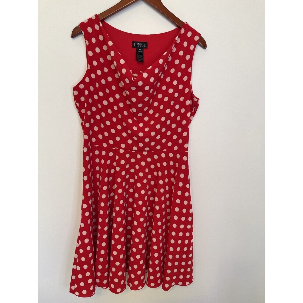 Polka Dot Dress Enfocus Studio Women's Fit & Flare Cowl Neck Sleeveless‎ Red, 14